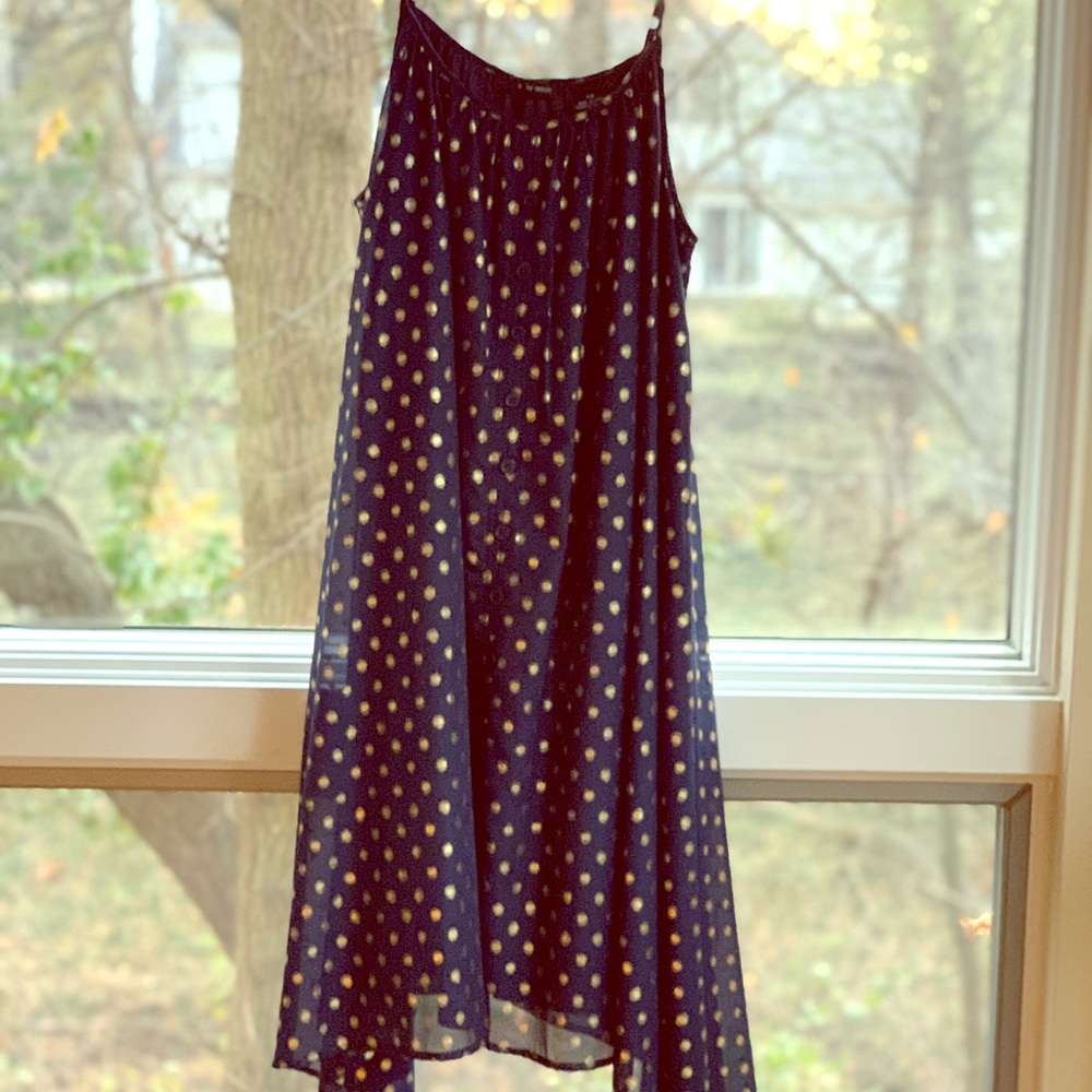 Navy and Gold spotted  spaghetti strap Dress!